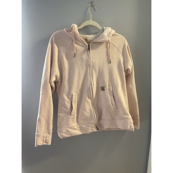 Womens Medium Weight Light Pink Carhartt ReworkedZip Up Hoodie Sweatshirt Size S - Picture 1 of 10